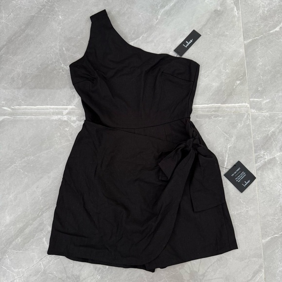 Women’s Lulus Tie and Low One Shoulder Knotted Skort Romper Linen Blend Small - Picture 3 of 16